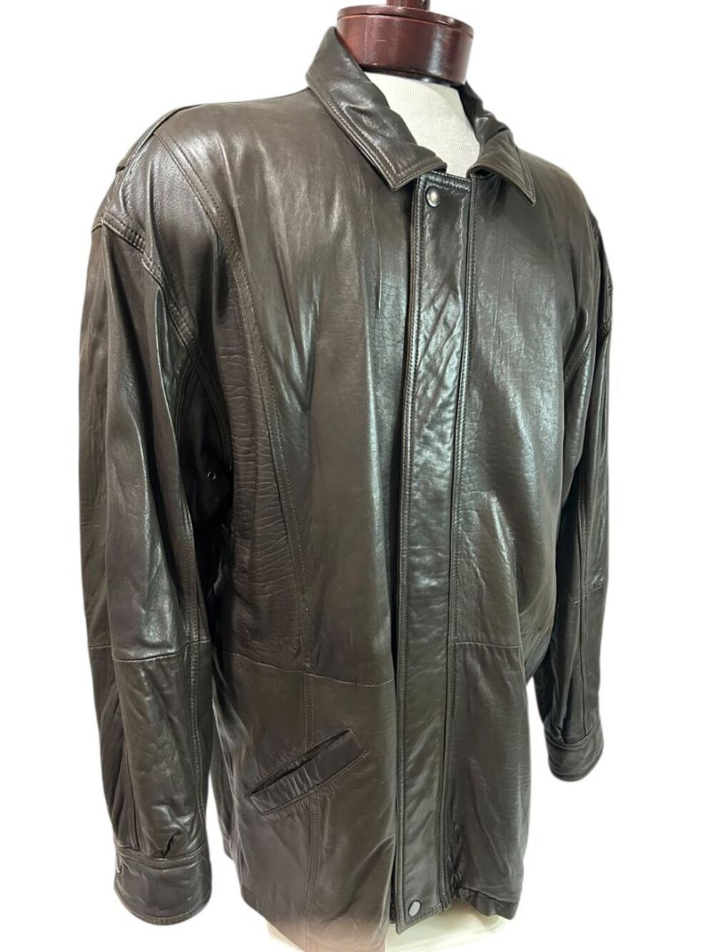 Medium Andrew Marc Men's Soft Brown Leather Coat Insulated Full Zip